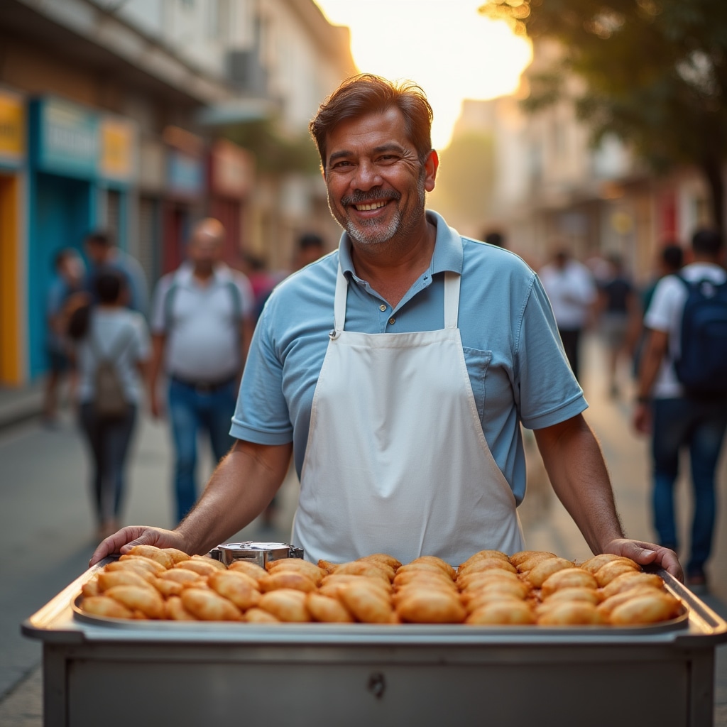 Street food vendor preparing empanadas